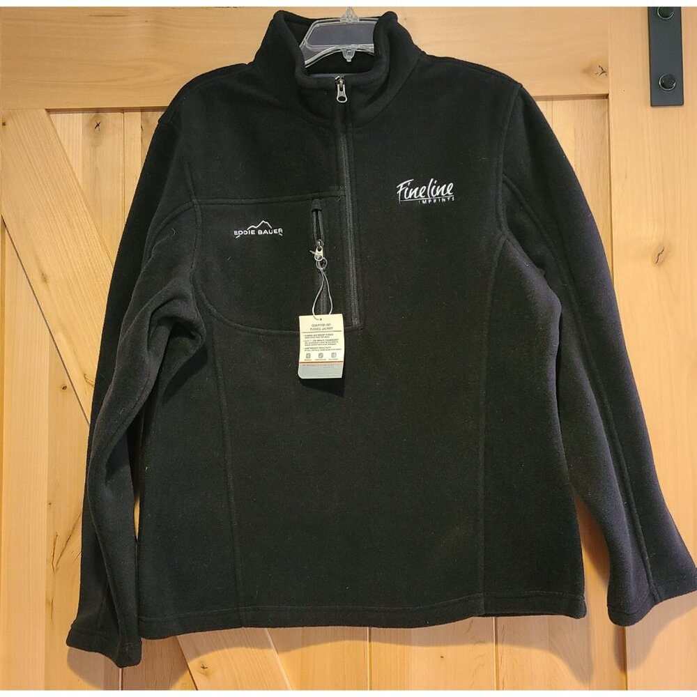 New! Eddie Bauer Black Fleece Quarter Zip Men’s M 200 Weight Fineline Logo